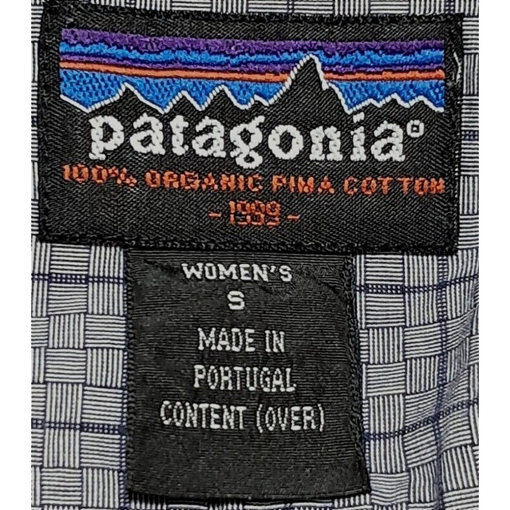 Gorpcore Patagonia Button Down Shirt Women Small Blue Grey Plaid Organic Cotton - Picture 3 of 11